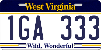 WV license plate 1GA333