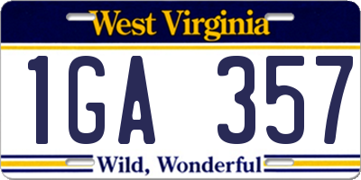 WV license plate 1GA357