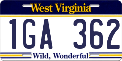 WV license plate 1GA362