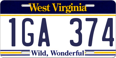 WV license plate 1GA374