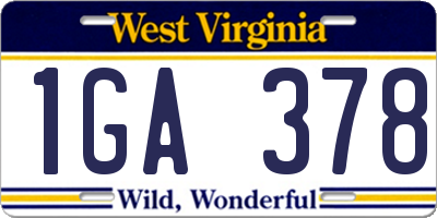 WV license plate 1GA378