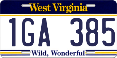 WV license plate 1GA385