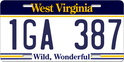 WV license plate 1GA387