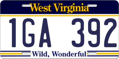 WV license plate 1GA392