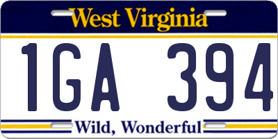 WV license plate 1GA394