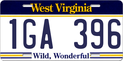 WV license plate 1GA396