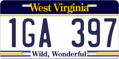 WV license plate 1GA397
