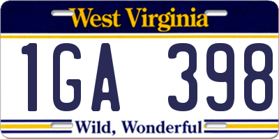 WV license plate 1GA398