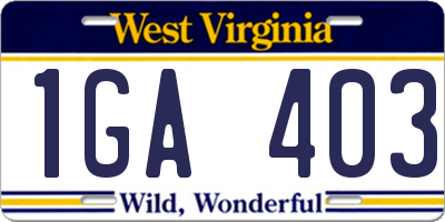 WV license plate 1GA403