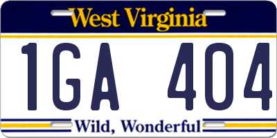 WV license plate 1GA404