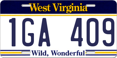 WV license plate 1GA409