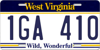 WV license plate 1GA410