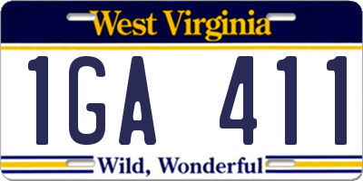 WV license plate 1GA411