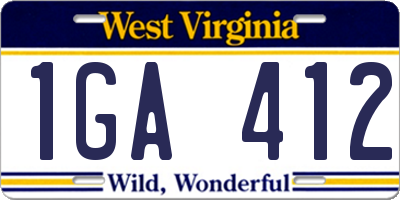 WV license plate 1GA412