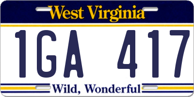 WV license plate 1GA417