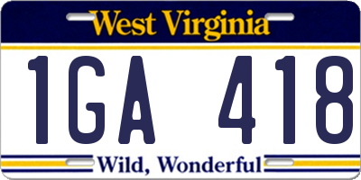 WV license plate 1GA418
