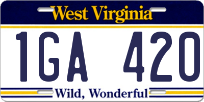 WV license plate 1GA420