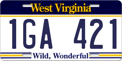 WV license plate 1GA421