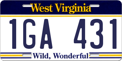 WV license plate 1GA431