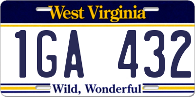 WV license plate 1GA432