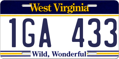 WV license plate 1GA433