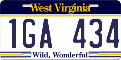 WV license plate 1GA434
