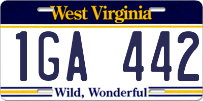 WV license plate 1GA442