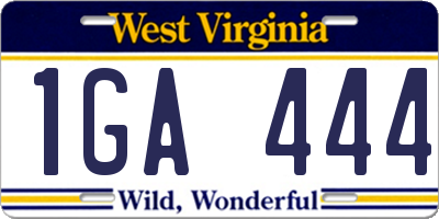 WV license plate 1GA444