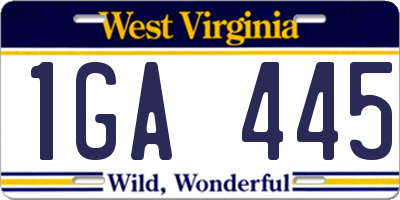 WV license plate 1GA445
