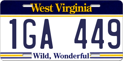 WV license plate 1GA449