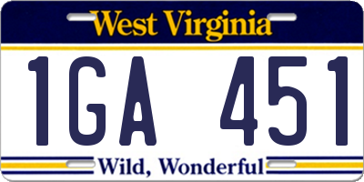WV license plate 1GA451