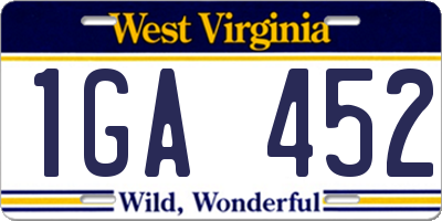 WV license plate 1GA452