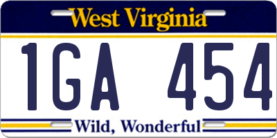 WV license plate 1GA454