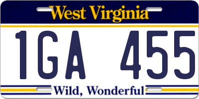 WV license plate 1GA455