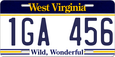 WV license plate 1GA456
