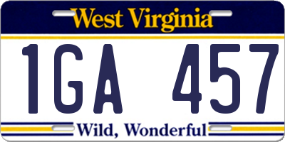 WV license plate 1GA457