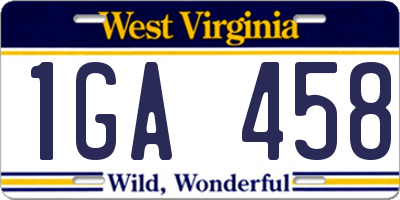 WV license plate 1GA458