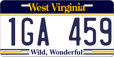 WV license plate 1GA459