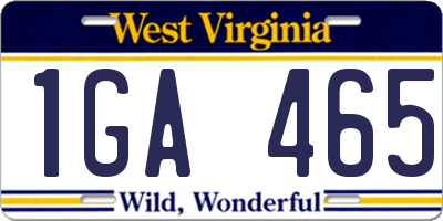 WV license plate 1GA465