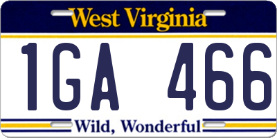 WV license plate 1GA466