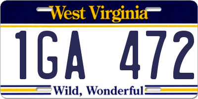 WV license plate 1GA472