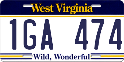WV license plate 1GA474