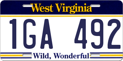 WV license plate 1GA492
