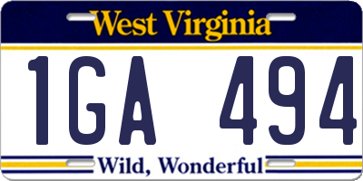 WV license plate 1GA494
