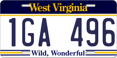 WV license plate 1GA496