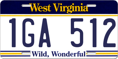 WV license plate 1GA512