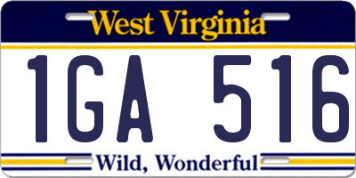 WV license plate 1GA516