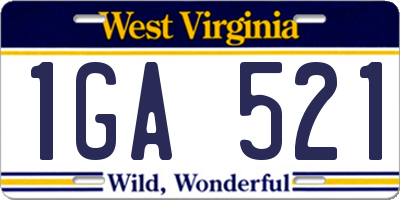 WV license plate 1GA521