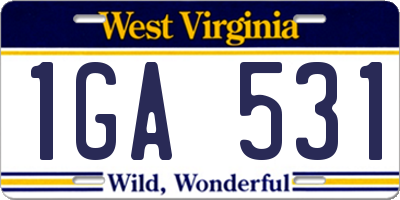 WV license plate 1GA531