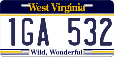 WV license plate 1GA532
